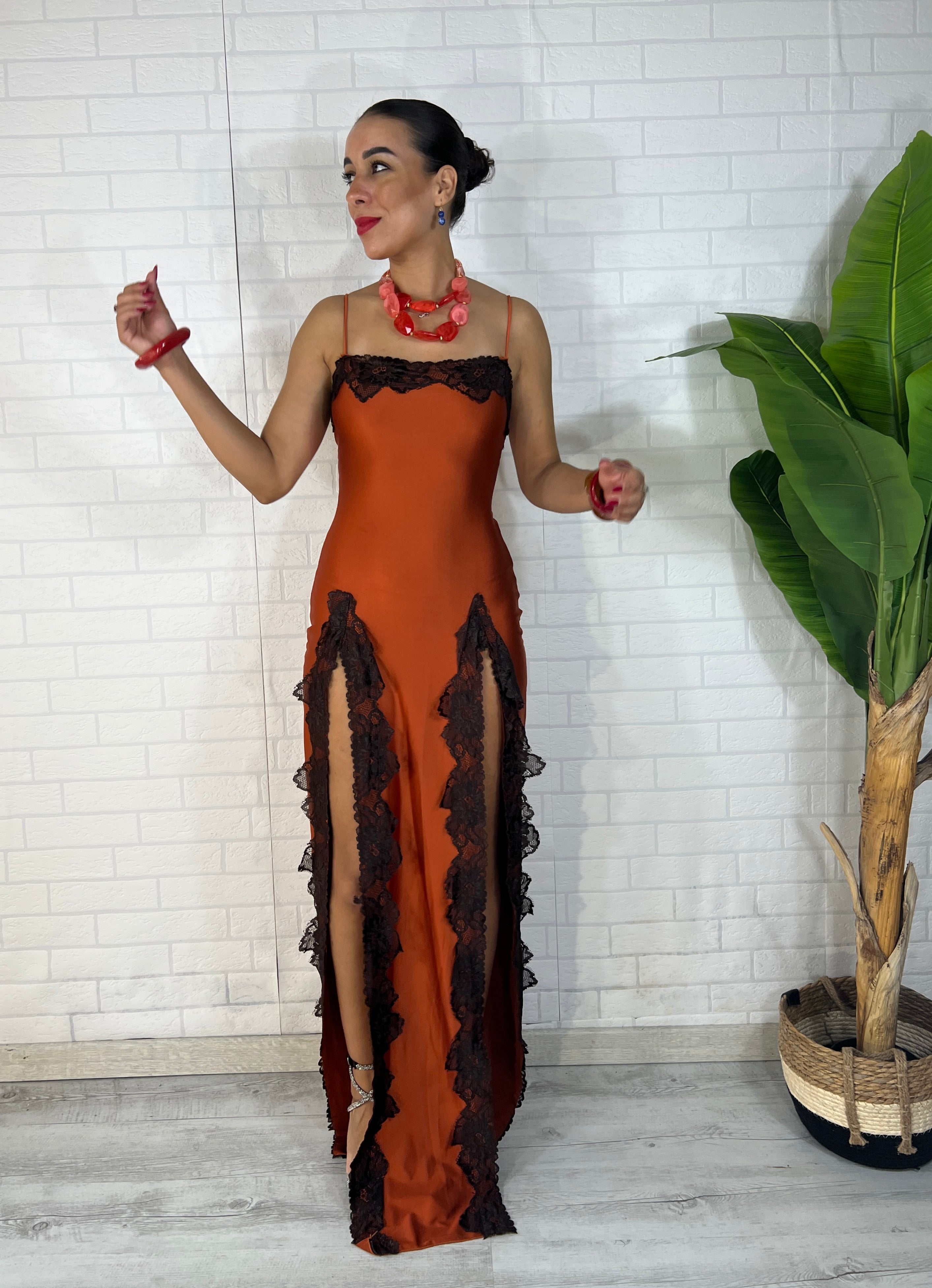 Abito lace Edge Double Slit Maxi