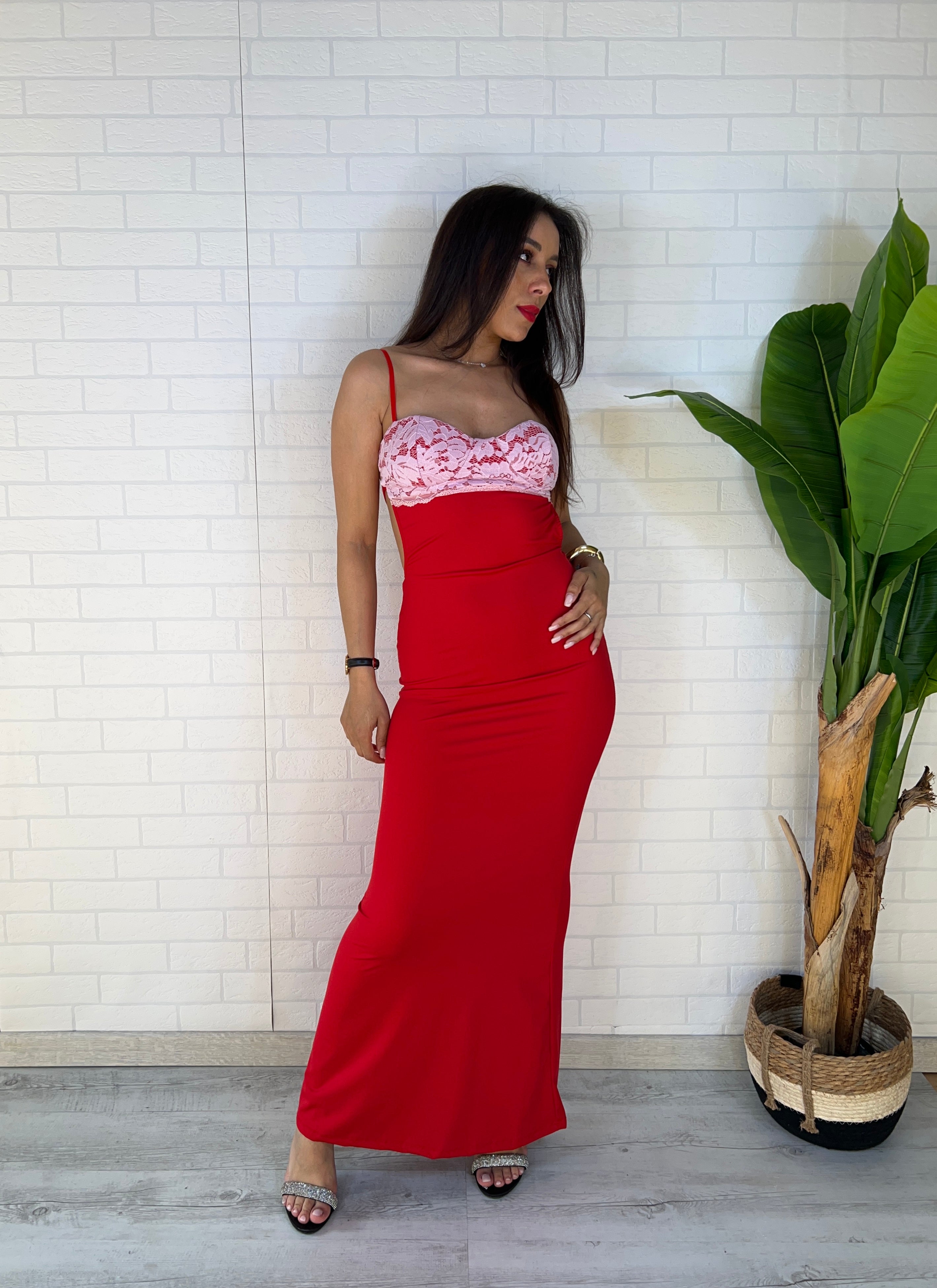 Abito Red Lace Backless Maxi